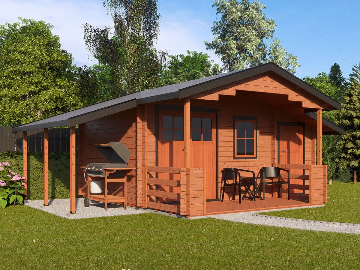 Zahradní domky a chatky - Camping EKO DD 490x300 28 mm + přístřešek