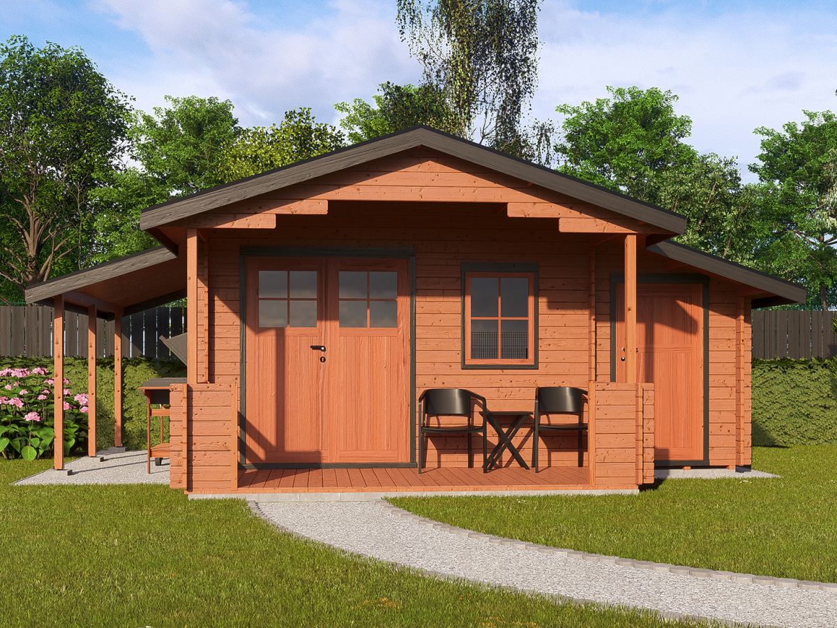 Zahradní domky a chatky - Camping EKO DD 490x350 28 mm + přístřešek