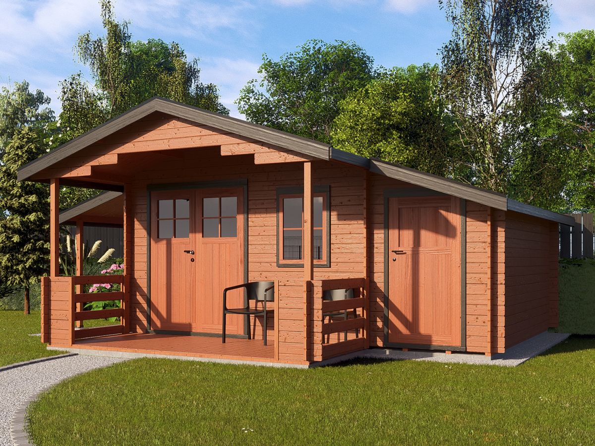 Zahradní domky a chatky - Camping EKO DD 490x350 28 mm + přístřešek
