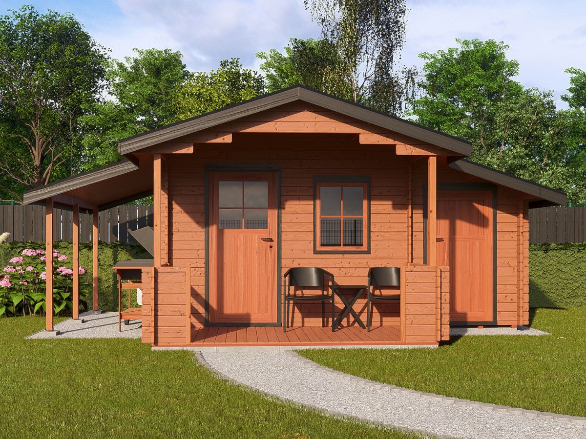 Zahradní domky a chatky - Camping EKO 440x300 28 mm + přístřešek