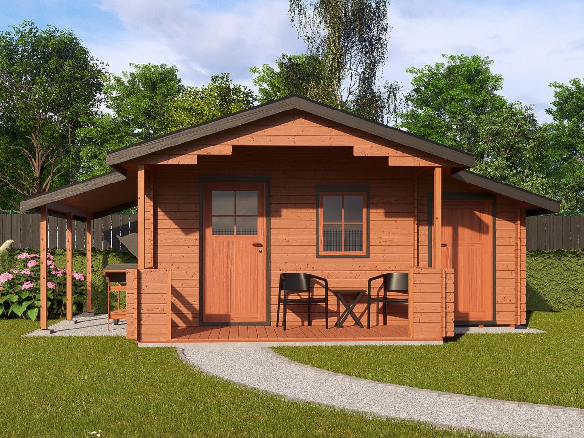 Zahradní domky a chatky - Camping EKO 490x300 28 mm + přístřešek