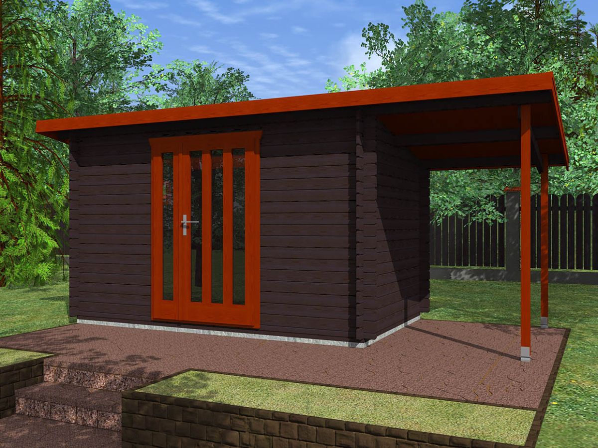 Zahradní domky a chatky - Kevin EKO 350x250 28 mm + přístřešek