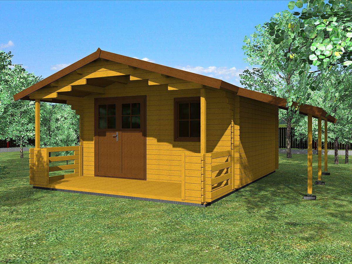 Zahradní domky a chatky - Luka EKO DD 400x400 33 mm + přístřešek